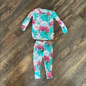 Floral Kids Pajamas Set - Blue and Pink